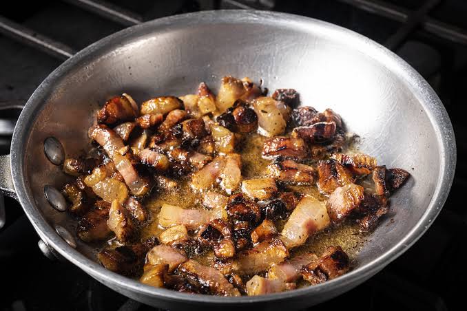 Guanciale in a pan